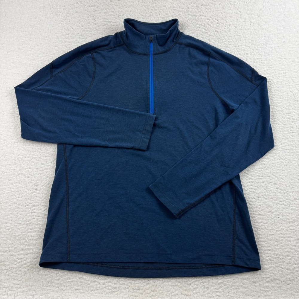 Stio Sweater Mens Large Heather Navy Quarter Zip Mock Neck Long Sleeve Pullover